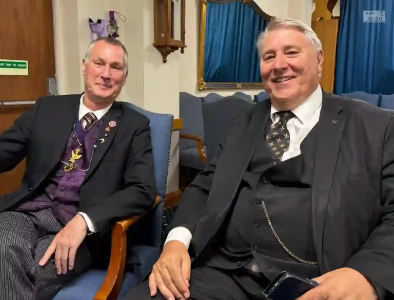 The Intendant General, R.Ill.Kt. Steven Groeger and the Divisional Treasurer, P.Kt. Roger Curtis, relaxing prior to the Conclave meeting.