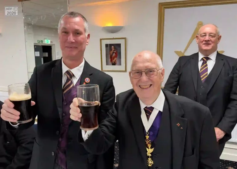 The MPS, V.Ill.Kt. Kevin Todd M.B.E. taking wine with the Intendant General, R.Ill.Kt. Steven Groeger, being watched over by the Divisional Marshal, P.Kt. David Forward.